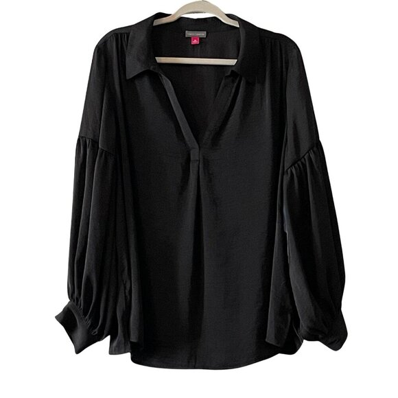 NWT Vince Camuto Silky Long Puff Sleeve Blouse in Black Sz. 3X - Picture 1 of 4